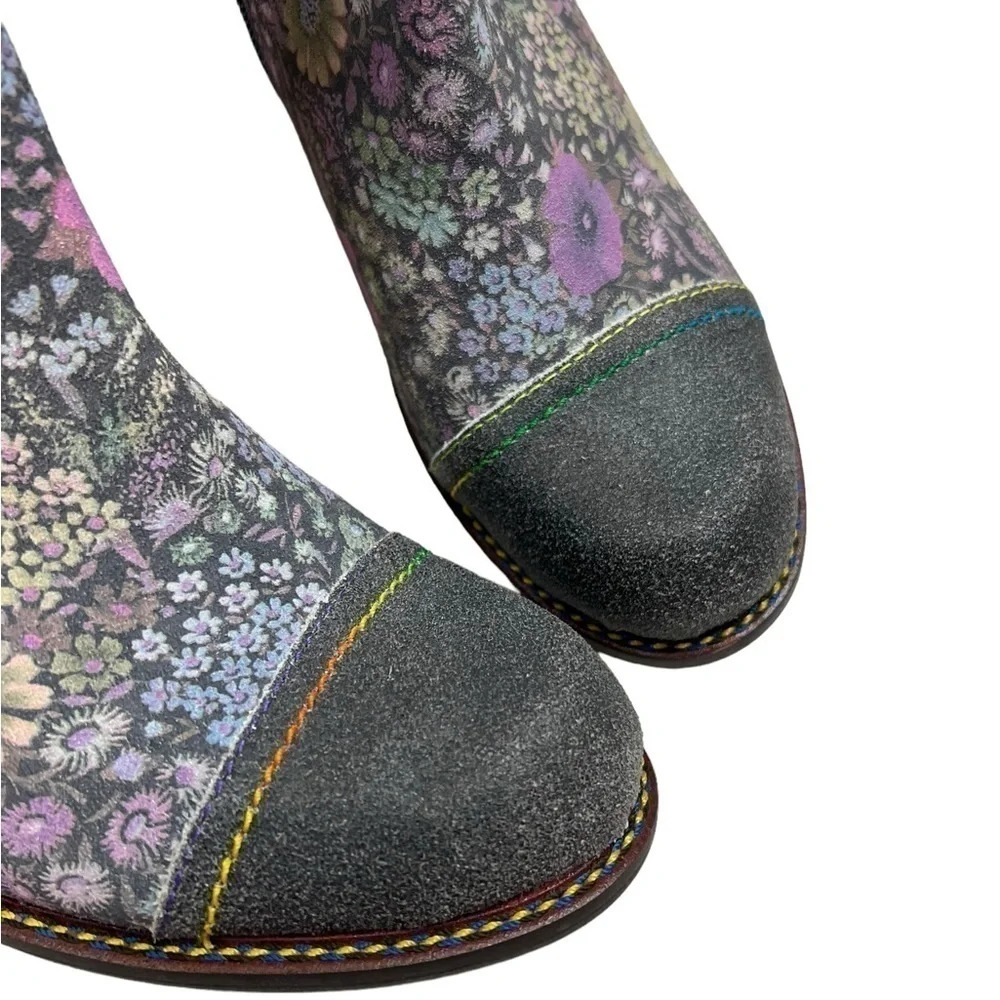 L'Artiste by Spring Step Navy/Purple Rainbow Floral Bootie Boots Size 37 - Picture 7 of 12